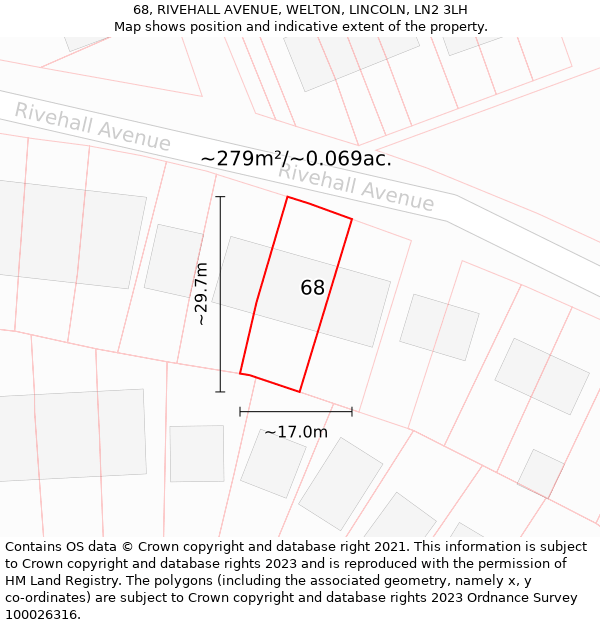 68, RIVEHALL AVENUE, WELTON, LINCOLN, LN2 3LH: Plot and title map