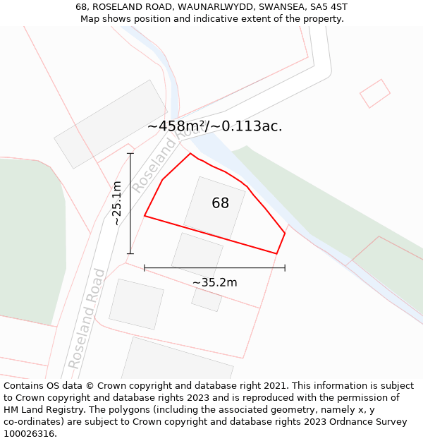 68, ROSELAND ROAD, WAUNARLWYDD, SWANSEA, SA5 4ST: Plot and title map