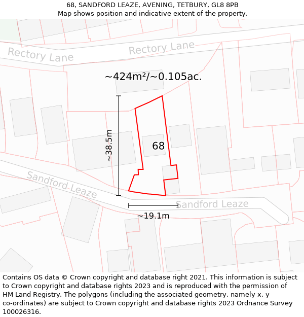 68, SANDFORD LEAZE, AVENING, TETBURY, GL8 8PB: Plot and title map