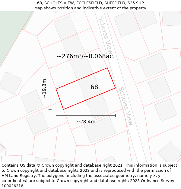 68, SCHOLES VIEW, ECCLESFIELD, SHEFFIELD, S35 9UP: Plot and title map