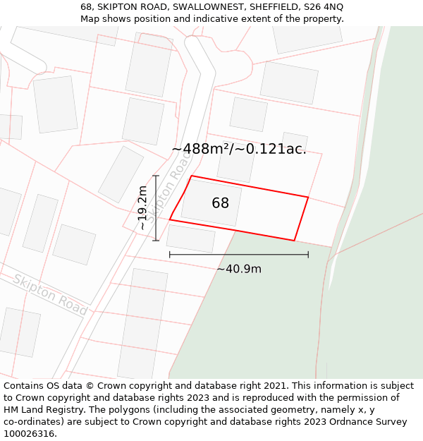 68, SKIPTON ROAD, SWALLOWNEST, SHEFFIELD, S26 4NQ: Plot and title map