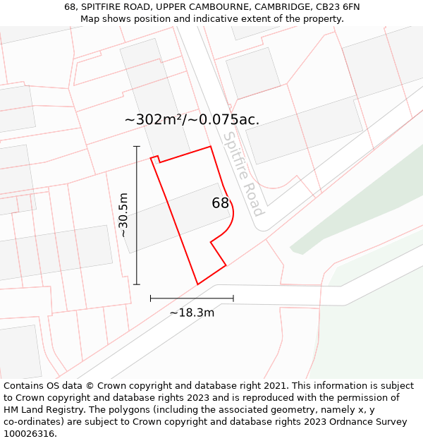 68, SPITFIRE ROAD, UPPER CAMBOURNE, CAMBRIDGE, CB23 6FN: Plot and title map