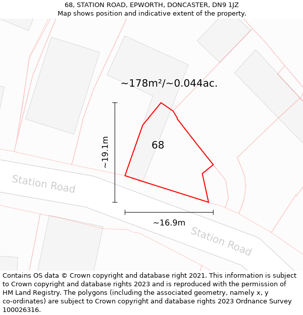 68, STATION ROAD, EPWORTH, DONCASTER, DN9 1JZ: Plot and title map