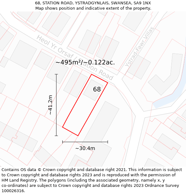 68, STATION ROAD, YSTRADGYNLAIS, SWANSEA, SA9 1NX: Plot and title map