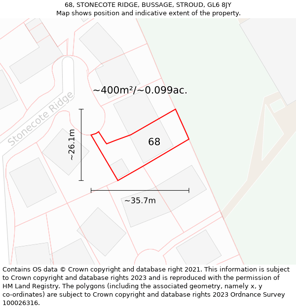 68, STONECOTE RIDGE, BUSSAGE, STROUD, GL6 8JY: Plot and title map