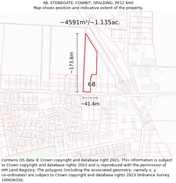 68, STONEGATE, COWBIT, SPALDING, PE12 6AH: Plot and title map