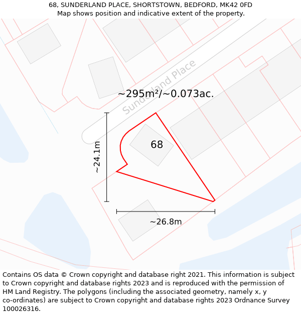 68, SUNDERLAND PLACE, SHORTSTOWN, BEDFORD, MK42 0FD: Plot and title map