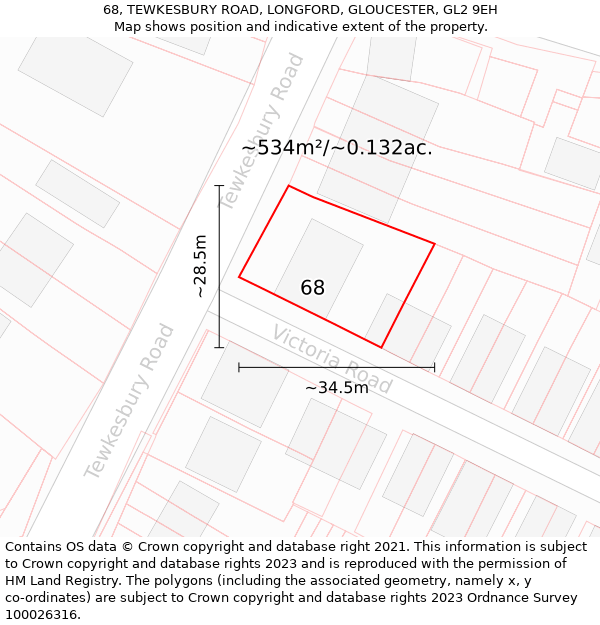 68, TEWKESBURY ROAD, LONGFORD, GLOUCESTER, GL2 9EH: Plot and title map