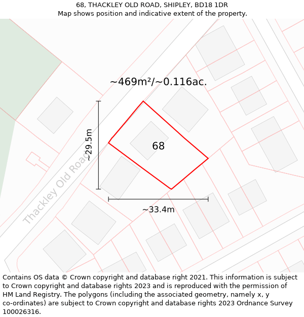 68, THACKLEY OLD ROAD, SHIPLEY, BD18 1DR: Plot and title map