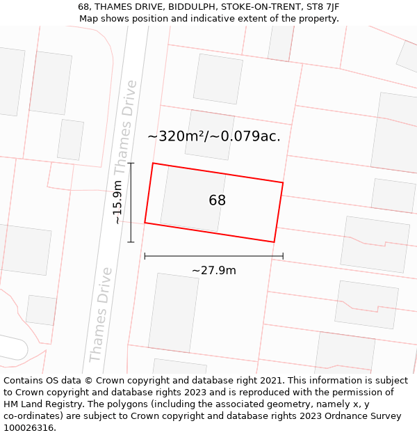 68, THAMES DRIVE, BIDDULPH, STOKE-ON-TRENT, ST8 7JF: Plot and title map
