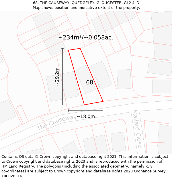 68, THE CAUSEWAY, QUEDGELEY, GLOUCESTER, GL2 4LD: Plot and title map