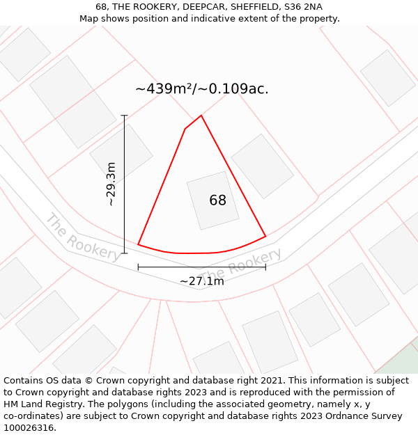 68, THE ROOKERY, DEEPCAR, SHEFFIELD, S36 2NA: Plot and title map