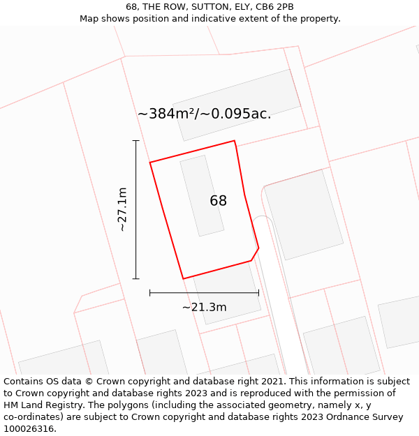 68, THE ROW, SUTTON, ELY, CB6 2PB: Plot and title map