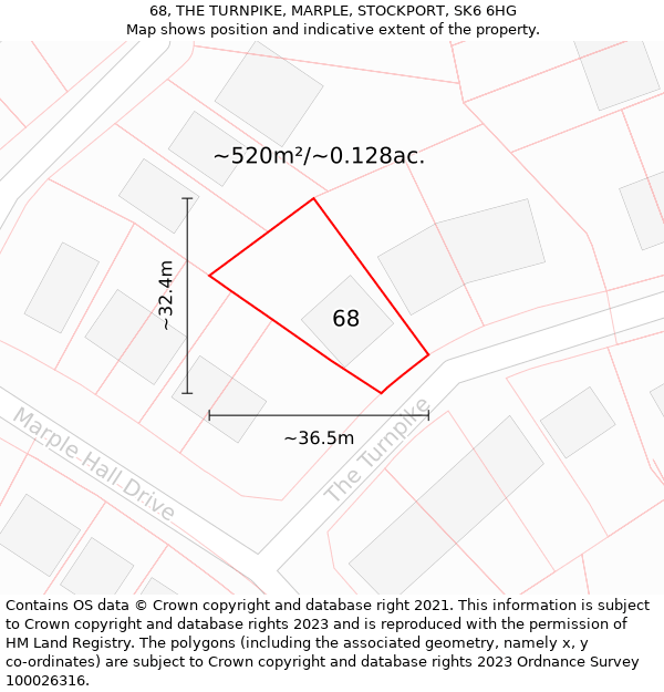 68, THE TURNPIKE, MARPLE, STOCKPORT, SK6 6HG: Plot and title map