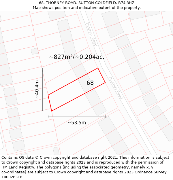 68, THORNEY ROAD, SUTTON COLDFIELD, B74 3HZ: Plot and title map