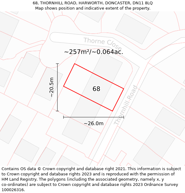 68, THORNHILL ROAD, HARWORTH, DONCASTER, DN11 8LQ: Plot and title map