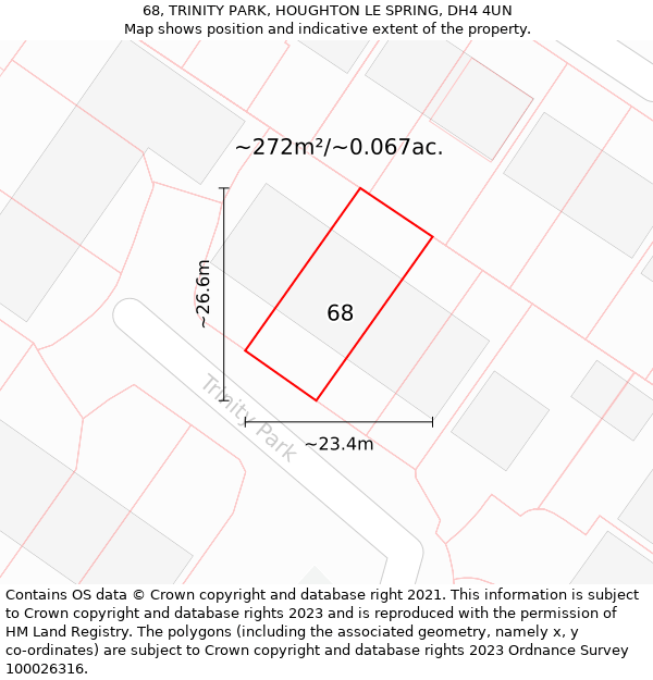 68, TRINITY PARK, HOUGHTON LE SPRING, DH4 4UN: Plot and title map