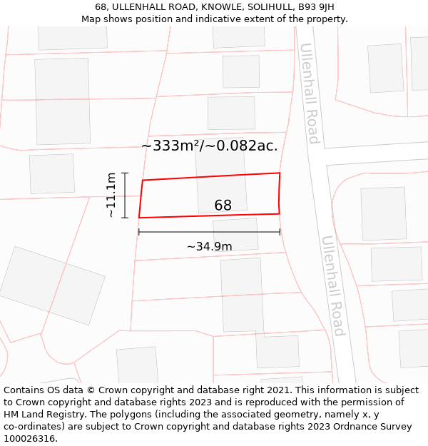 68, ULLENHALL ROAD, KNOWLE, SOLIHULL, B93 9JH: Plot and title map