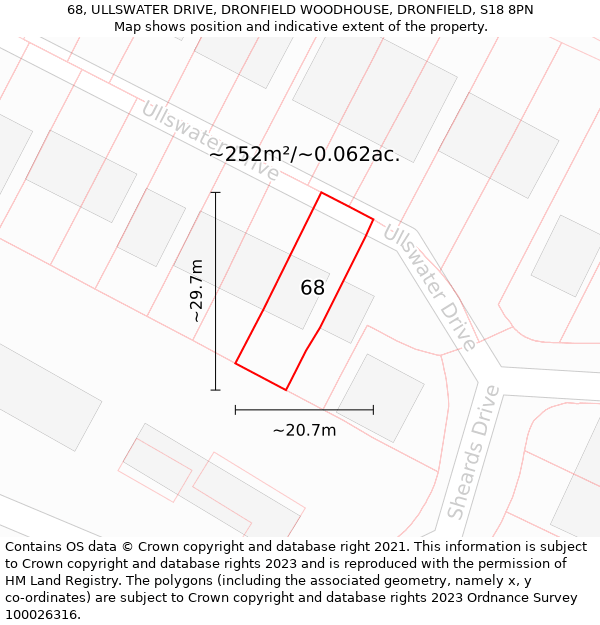 68, ULLSWATER DRIVE, DRONFIELD WOODHOUSE, DRONFIELD, S18 8PN: Plot and title map