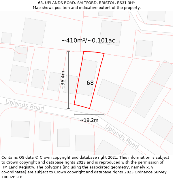68, UPLANDS ROAD, SALTFORD, BRISTOL, BS31 3HY: Plot and title map
