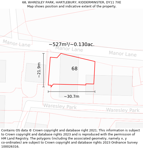 68, WARESLEY PARK, HARTLEBURY, KIDDERMINSTER, DY11 7XE: Plot and title map