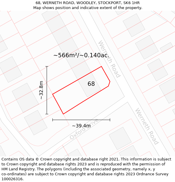68, WERNETH ROAD, WOODLEY, STOCKPORT, SK6 1HR: Plot and title map