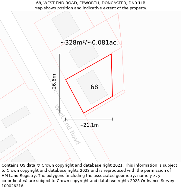 68, WEST END ROAD, EPWORTH, DONCASTER, DN9 1LB: Plot and title map