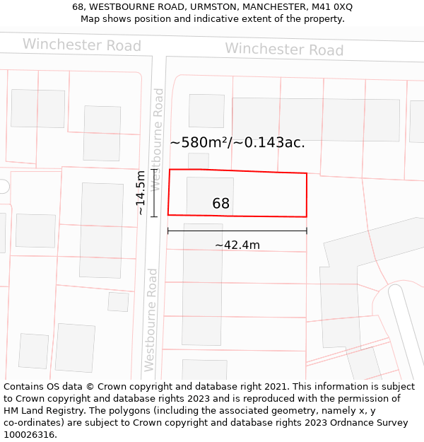 68, WESTBOURNE ROAD, URMSTON, MANCHESTER, M41 0XQ: Plot and title map