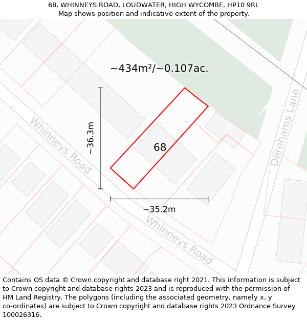 68, WHINNEYS ROAD, LOUDWATER, HIGH WYCOMBE, HP10 9RL: Plot and title map