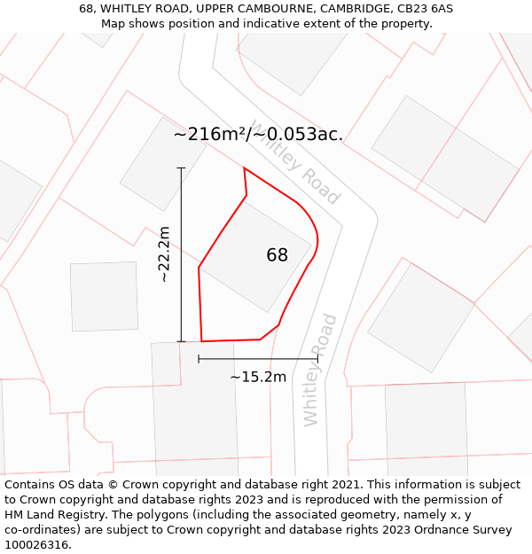 68, WHITLEY ROAD, UPPER CAMBOURNE, CAMBRIDGE, CB23 6AS: Plot and title map