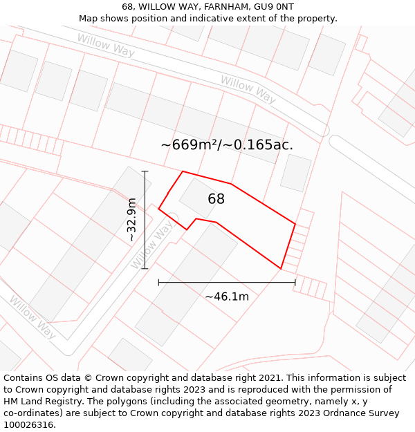 68, WILLOW WAY, FARNHAM, GU9 0NT: Plot and title map