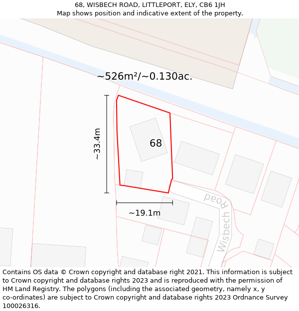 68, WISBECH ROAD, LITTLEPORT, ELY, CB6 1JH: Plot and title map