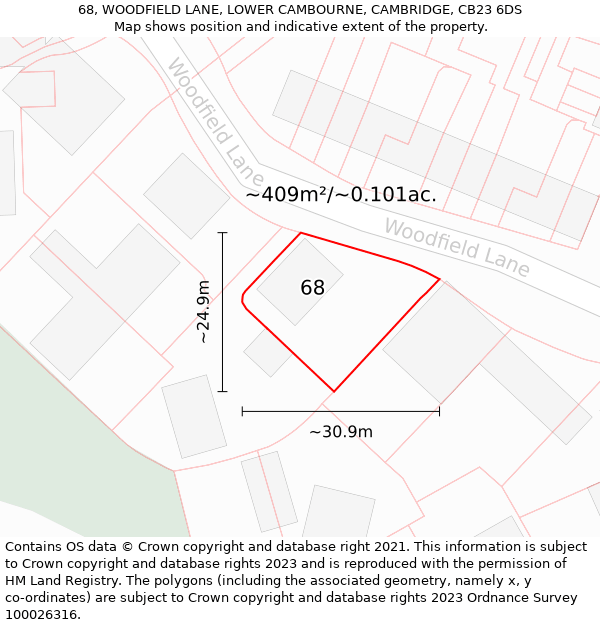 68, WOODFIELD LANE, LOWER CAMBOURNE, CAMBRIDGE, CB23 6DS: Plot and title map