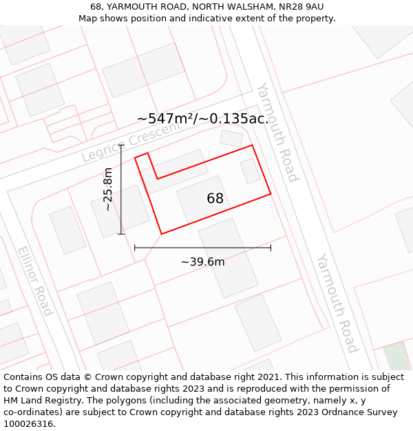 68, YARMOUTH ROAD, NORTH WALSHAM, NR28 9AU: Plot and title map