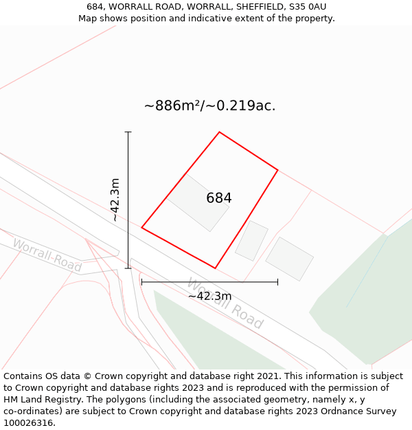 684, WORRALL ROAD, WORRALL, SHEFFIELD, S35 0AU: Plot and title map
