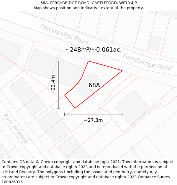 68A, FERRYBRIDGE ROAD, CASTLEFORD, WF10 4JP: Plot and title map