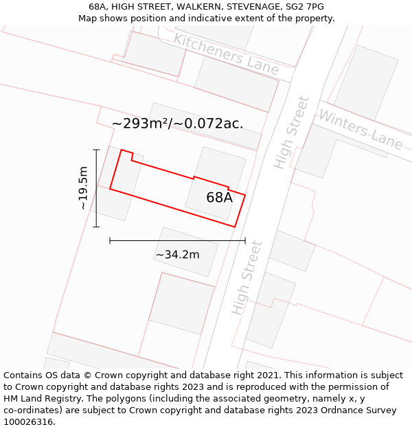 68A, HIGH STREET, WALKERN, STEVENAGE, SG2 7PG: Plot and title map