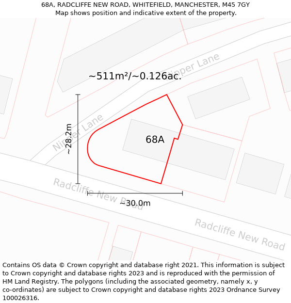 68A, RADCLIFFE NEW ROAD, WHITEFIELD, MANCHESTER, M45 7GY: Plot and title map