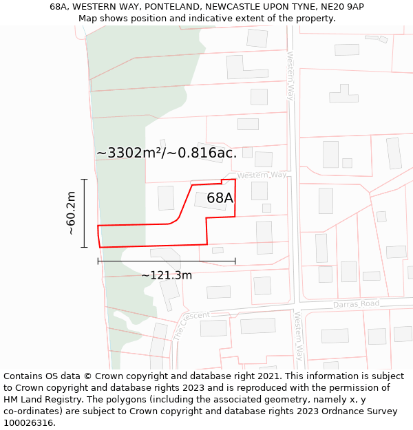 68A, WESTERN WAY, PONTELAND, NEWCASTLE UPON TYNE, NE20 9AP: Plot and title map