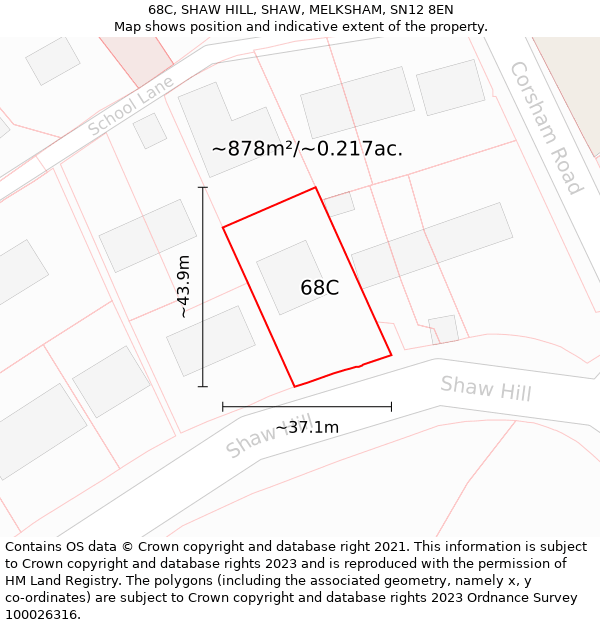 68C, SHAW HILL, SHAW, MELKSHAM, SN12 8EN: Plot and title map