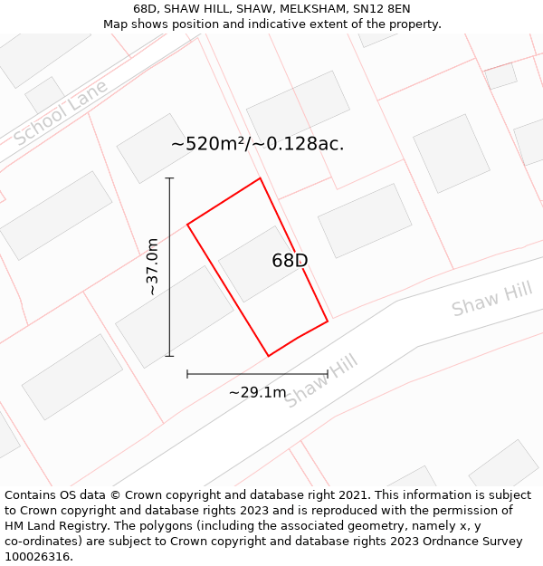 68D, SHAW HILL, SHAW, MELKSHAM, SN12 8EN: Plot and title map