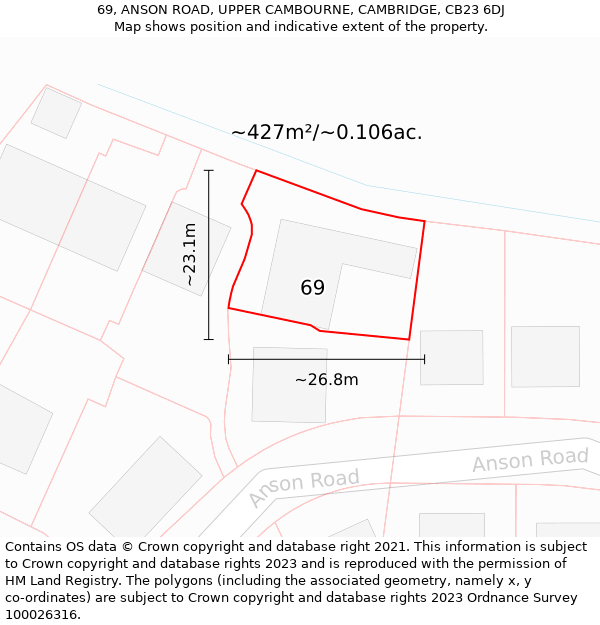 69, ANSON ROAD, UPPER CAMBOURNE, CAMBRIDGE, CB23 6DJ: Plot and title map