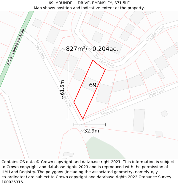 69, ARUNDELL DRIVE, BARNSLEY, S71 5LE: Plot and title map