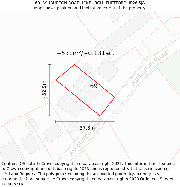 69, ASHBURTON ROAD, ICKBURGH, THETFORD, IP26 5JA: Plot and title map