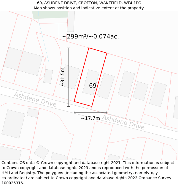 69, ASHDENE DRIVE, CROFTON, WAKEFIELD, WF4 1PG: Plot and title map