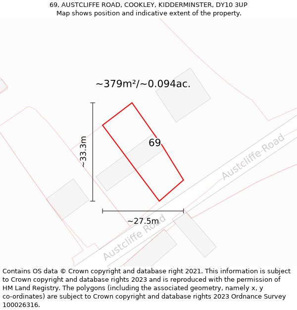 69, AUSTCLIFFE ROAD, COOKLEY, KIDDERMINSTER, DY10 3UP: Plot and title map