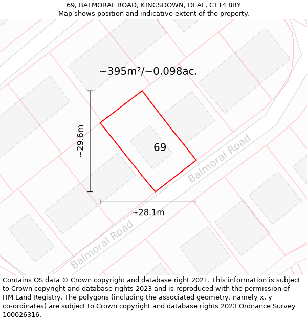 69, BALMORAL ROAD, KINGSDOWN, DEAL, CT14 8BY: Plot and title map