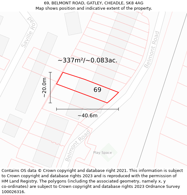 69, BELMONT ROAD, GATLEY, CHEADLE, SK8 4AG: Plot and title map