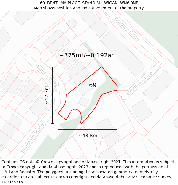 69, BENTHAM PLACE, STANDISH, WIGAN, WN6 0NB: Plot and title map