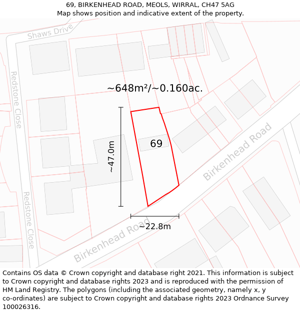 69, BIRKENHEAD ROAD, MEOLS, WIRRAL, CH47 5AG: Plot and title map